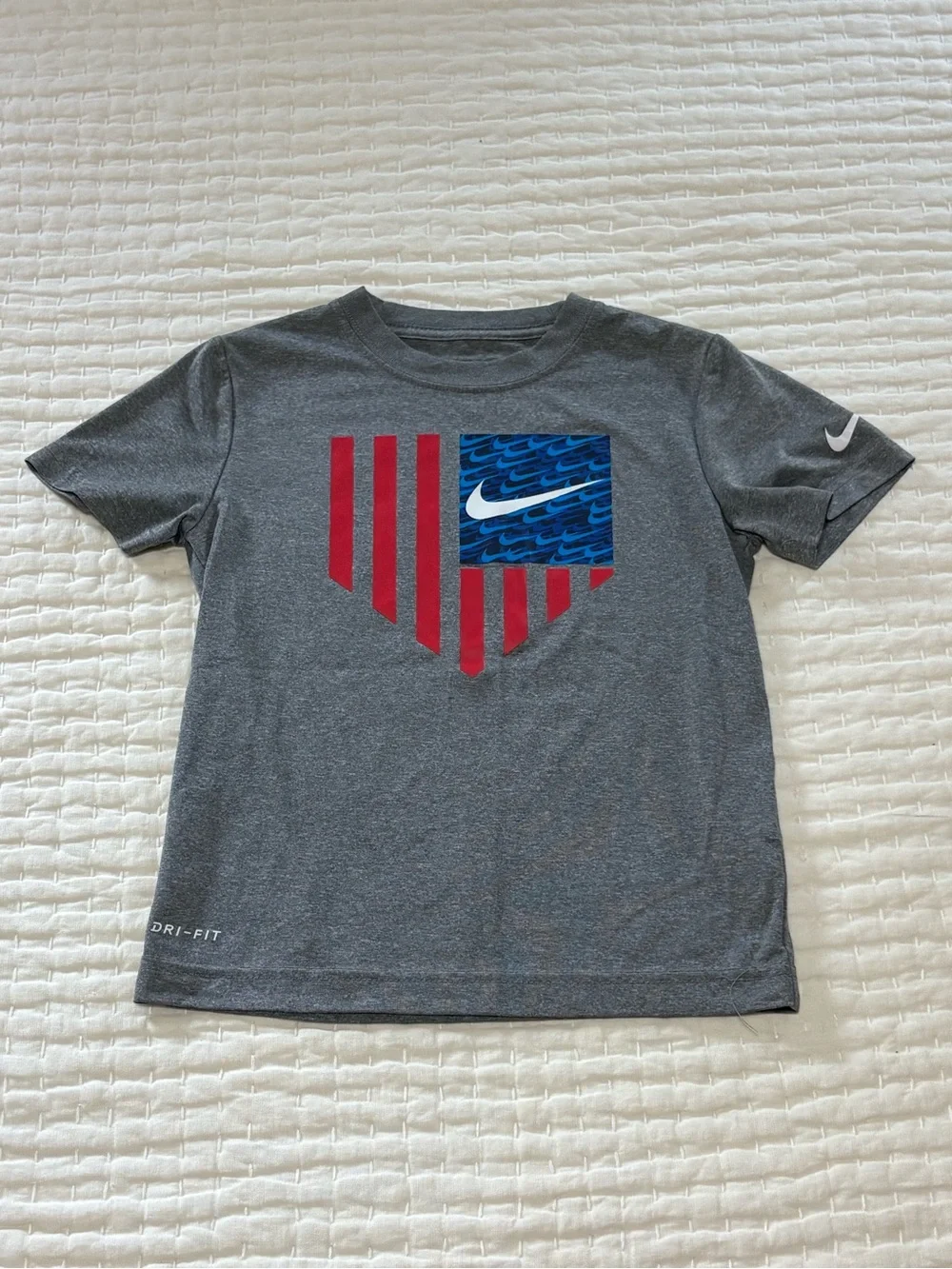 Nike Boys Gray Short-Sleeve Dri-FIT Tee with Red & Blue Graphic